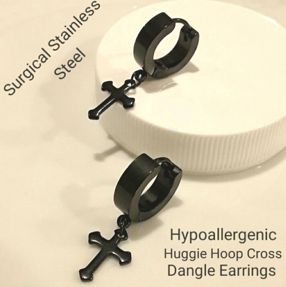 NEW Huggie Hoop Cathedral Cross Earrings - Picture 1 of 8